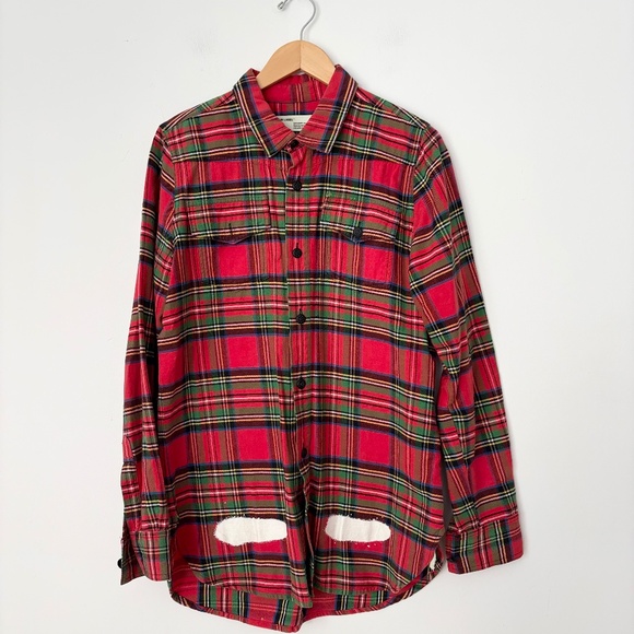 Off white spray paint flannel shirt in red - Picture 5 of 10